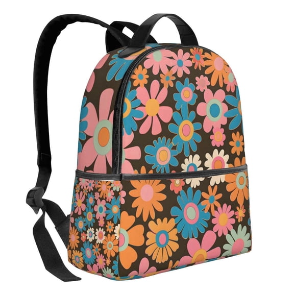 Lightweight Backpack With Adjustable Shoulder Strap Empty Bag Upright 1214.5in For Weekend Holiday Travel Hiking Retro Groovy Flowers Pattern (6)