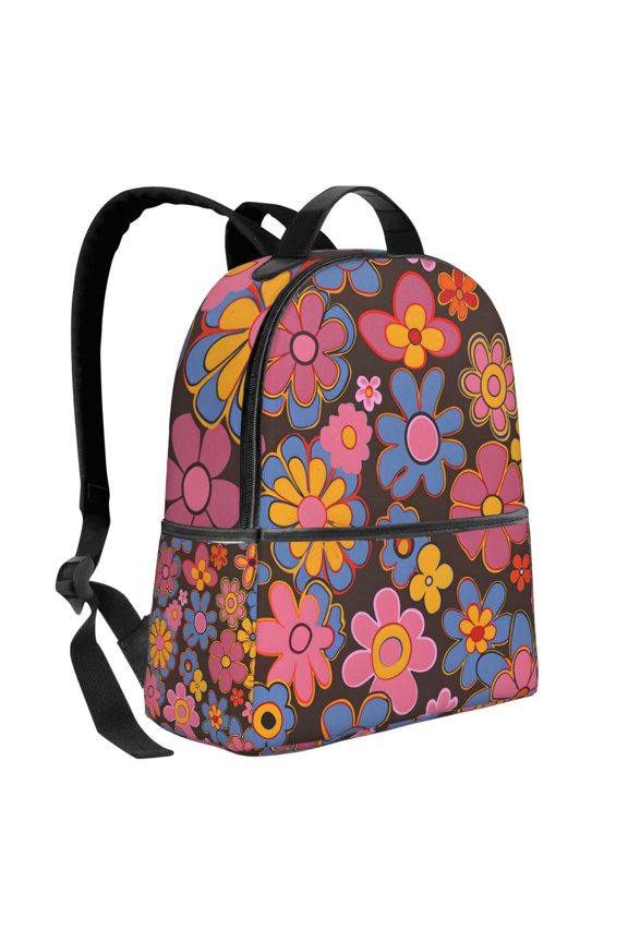 Lightweight Backpack With Adjustable Shoulder Strap Empty Bag Upright 1214.5in For Weekend Holiday Travel Hiking Retro Groovy Flowers Pattern (7)