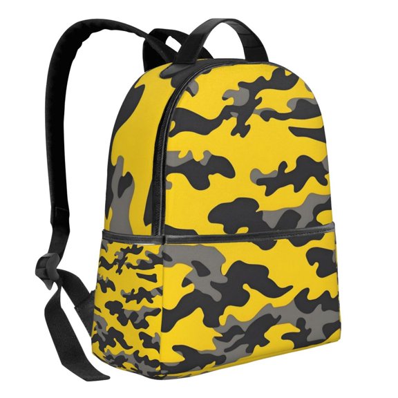 Lightweight Backpack With Adjustable Shoulder Strap Empty Bag Upright 1214.5in For Weekend Holiday Travel Hiking Vector Camouflage Pattern Yellow_1