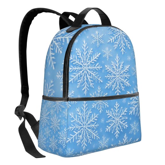 Lightweight Backpack With Adjustable Shoulder Strap Empty Bag Upright 1214.5in For Weekend Holiday Travel Hiking Winter Snowflake Pattern
