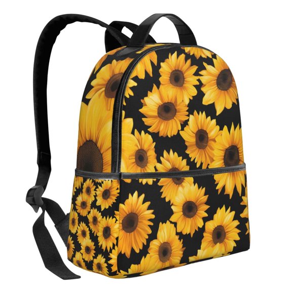 Lightweight Backpack With Adjustable Shoulder Strap Empty Bag Upright 1214.5in For Weekend Holiday Travel Hiking Yellow Sunflowers