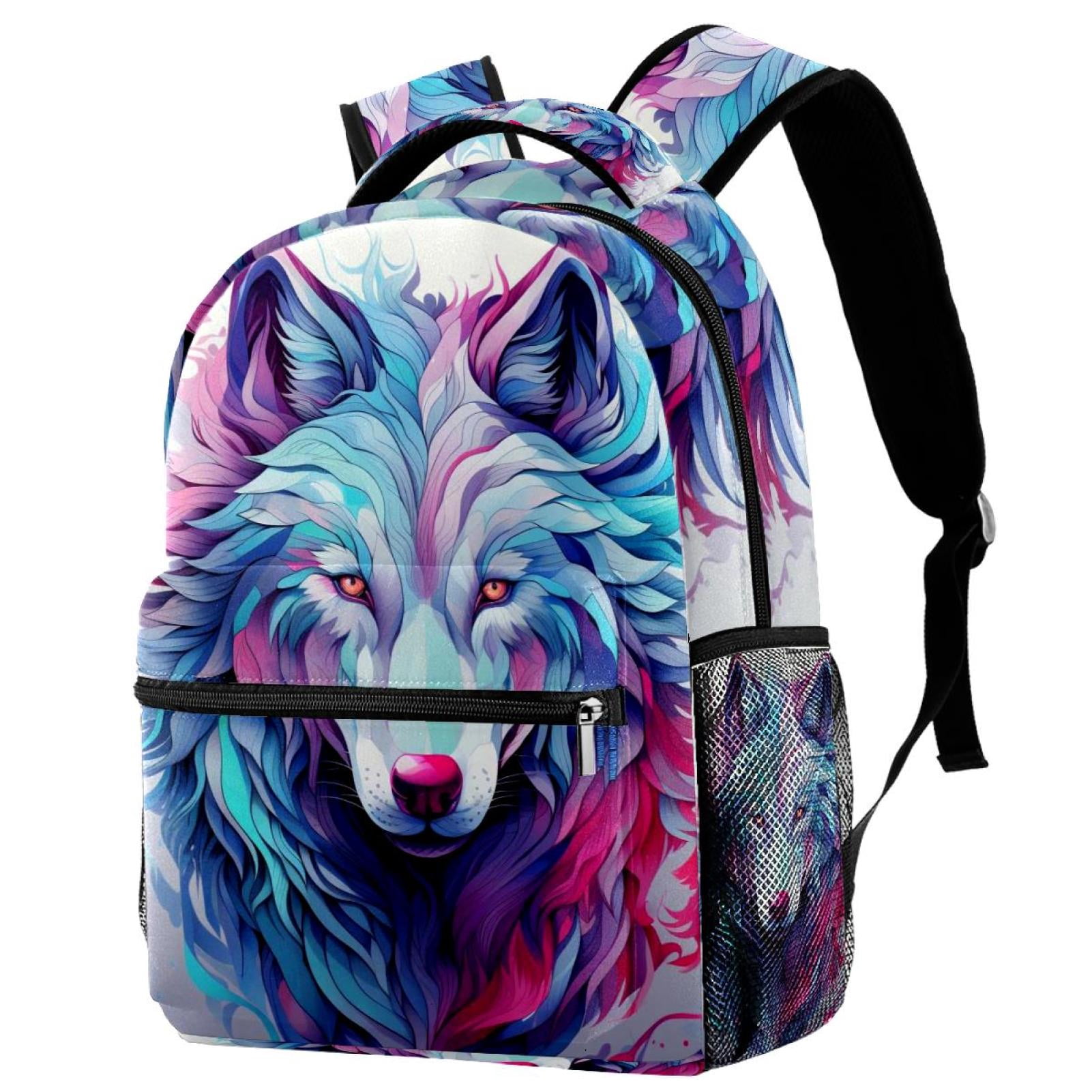 8291 Blue Purple Watercolor Wolf Mini Backpack Purse Travel Bag Lightweight Lightweight-Backpack-Wolf-  main image 4