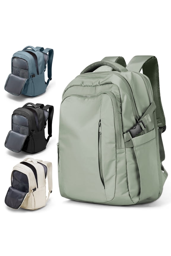 Waterproof Lightweight Travel Backpack for Women, Laptop Backpack with Charging Port for College Student, Airline-Approved Carry On Backpack, Personal Item Travel Bag with Shoe Pouch Gray Green