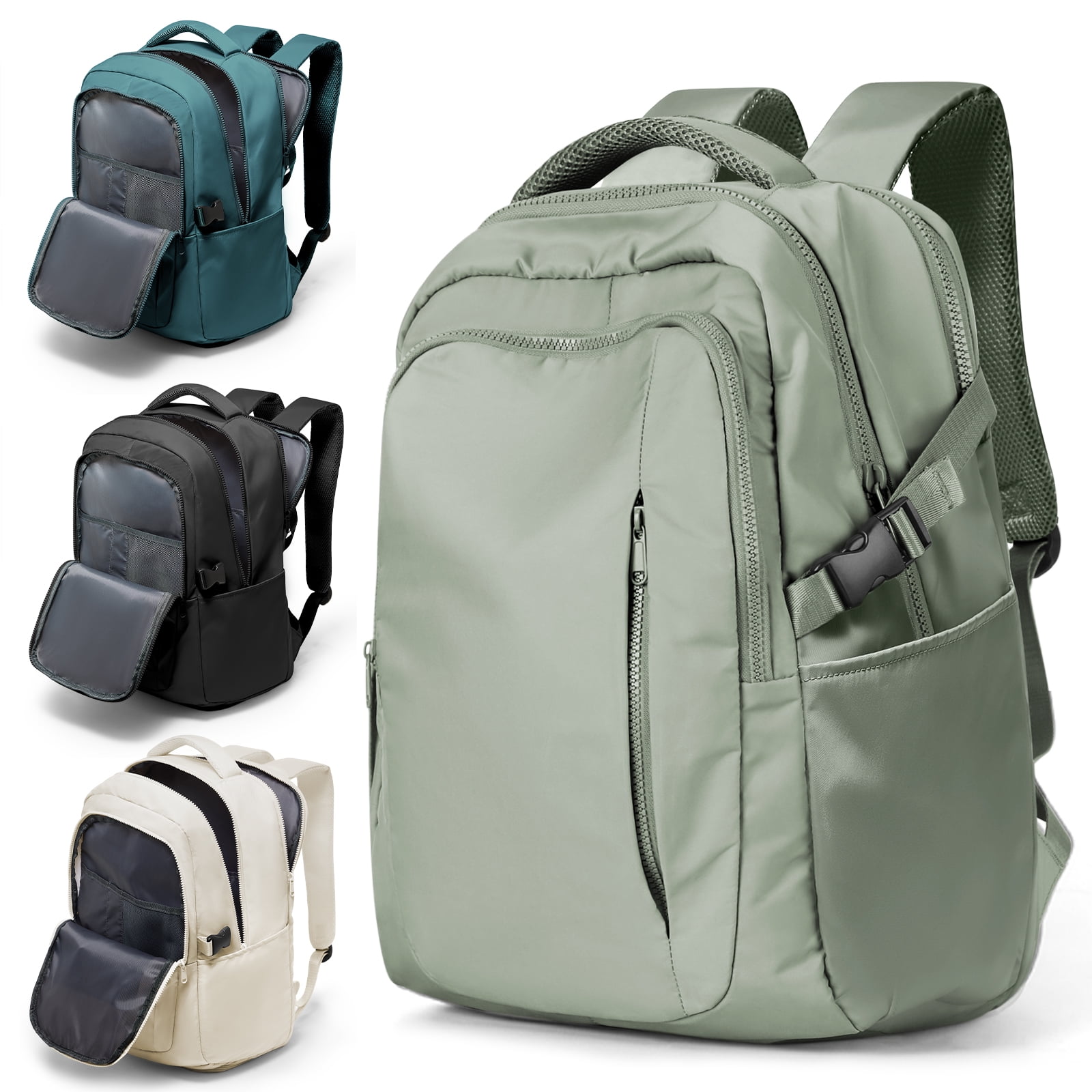 SYCNB Waterproof Lightweight Travel Backpack for Women, Laptop Backpack with Charging Port for College Student, Airline-Approved Carry On Backpack, Personal Item Travel Bag with Shoe Pouch Gray Green