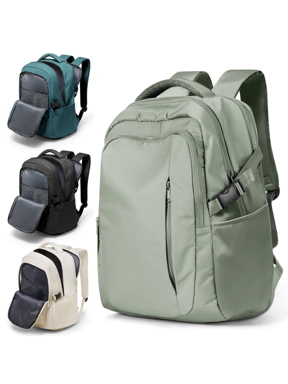 Waterproof Lightweight Travel Backpack for Women, Laptop Backpack with Charging Port for College Student, Airline-Approved Carry On Backpack, Personal Item Travel Bag with Shoe Pouch Gray Green
