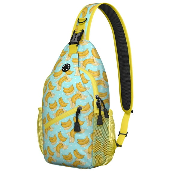 Lightweight Banana Print Sling Backpack, Durable Crossbody Bag with Cute Tropical Yellow Fruit Pattern and Funny Cartoon Design for Travel and Outdoor Use