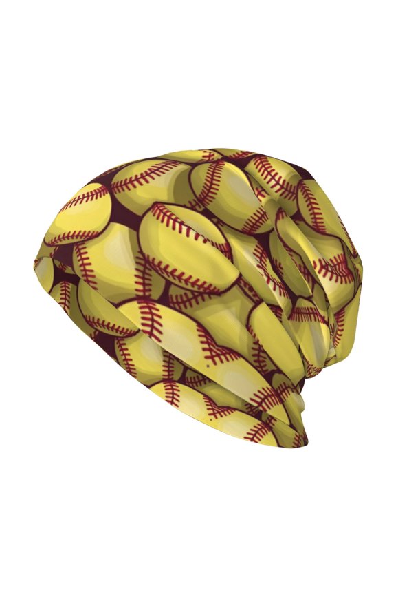 Lightweight Beanie Cap For Women Men Yellow Softball Pattern Warm Knit Hat For Outdoor Travel Sport