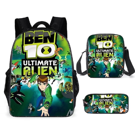 Lightweight Ben 10 Backpack with Single Shoulder Bag+Pencil Case 3Pcs Set For Travel Work Hiking