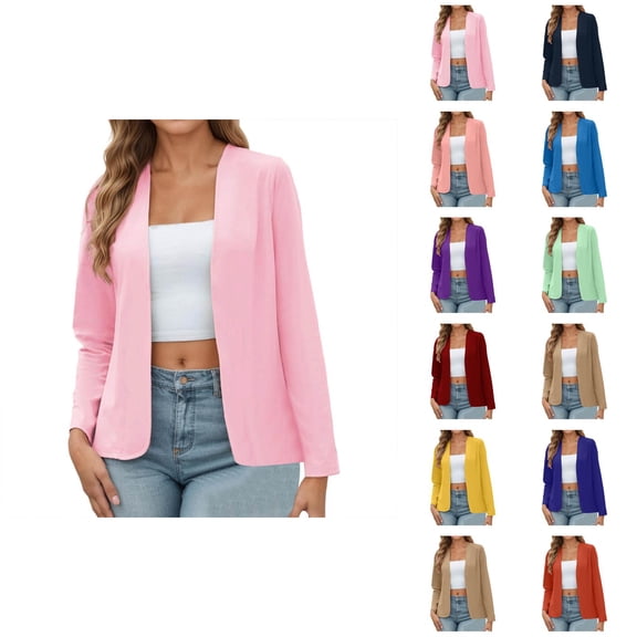 Lightweight Blazer for Women Long Sleeve Slim Fit Open Front Back Slit Business Casual Jackets Outerwear