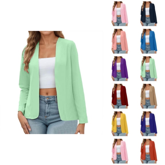 Lightweight Blazer for Women Long Sleeve Slim Fit Open Front Back Slit Business Casual Jackets Outerwear