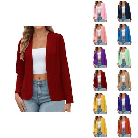 Lightweight Blazer for Women Long Sleeve Slim Fit Open Front Back Slit Business Casual Jackets Outerwear
