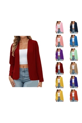 Lightweight Blazer for Women Long Sleeve Slim Fit Open Front Back Slit Business Casual Jackets Outerwear