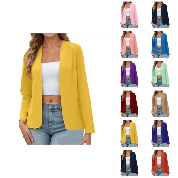 Lightweight Blazer for Women Long Sleeve Slim Fit Open Front Back Slit Business Casual Jackets Outerwear