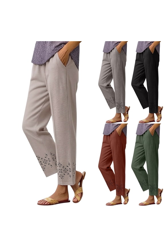 Summer Lightweight Blended Ice Pants For Mature Women Loose Elastic Waist Straight Fit Long