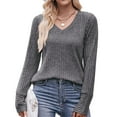 thumbnail image 1 of Lightweight Blouse For Women Solid V Neck Long Sleeve Fall Tops Fashion Ribbed Knit Shirts Cogild, 1 of 2