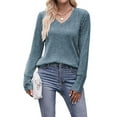 thumbnail image 1 of Lightweight Blouse For Women Solid V Neck Long Sleeve Fall Tops Fashion Ribbed Knit Shirts Cogild, 1 of 6