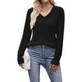 thumbnail image 1 of Lightweight Blouse For Women Solid V Neck Long Sleeve Fall Tops Fashion Ribbed Knit Shirts Cogild, 1 of 6