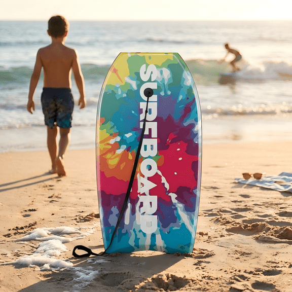 Lightweight Boogie Board Bodyboard with EPS Core, XPE Deck, HDPE Bottom, Wrist Leash, Multicolor Surfboard for Beach Pool Ocean Fun