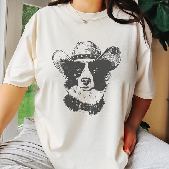 Lightweight Border Collie Cowboy Graphic Comfort Colors Shirt - Perfect Gift for Dog Lovers