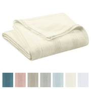 Lightweight Breathable 100% Cotton Knit Blanket   All-Season Bed Blanket   Twin Size   Ivory