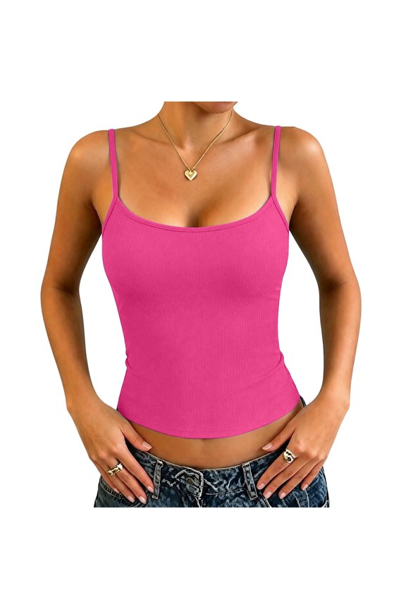 Lightweight Breathable Camisole Shirts for Ladies Thin Adjustable Straps Detachable Padding Soft Stretch Tops for Daily Activities Post Workout Recovery Tank (Hot Pink,L)