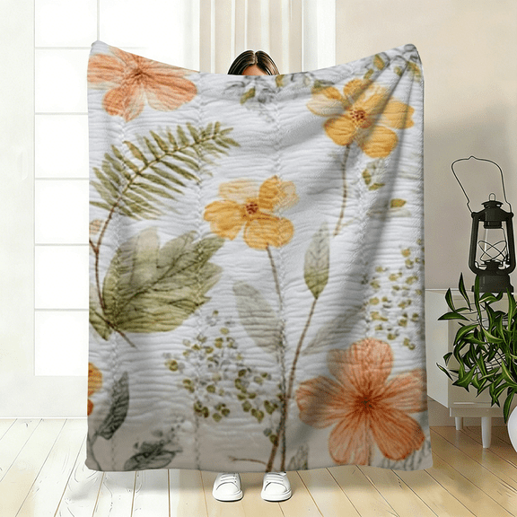 Lightweight Breathable Cooling Comforter, Contemporary Floral Checkered Pattern Summer Blanket, Machine Washable Cool Touch Throw for Hot Sleepers, Bedroom and Dorm Decor