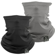 Lightweight Breathable Cooling Neck Gaiter- Men & Women, Multi-Use Face Mask; Running & UV protection - 2 Pack Black & Grey
