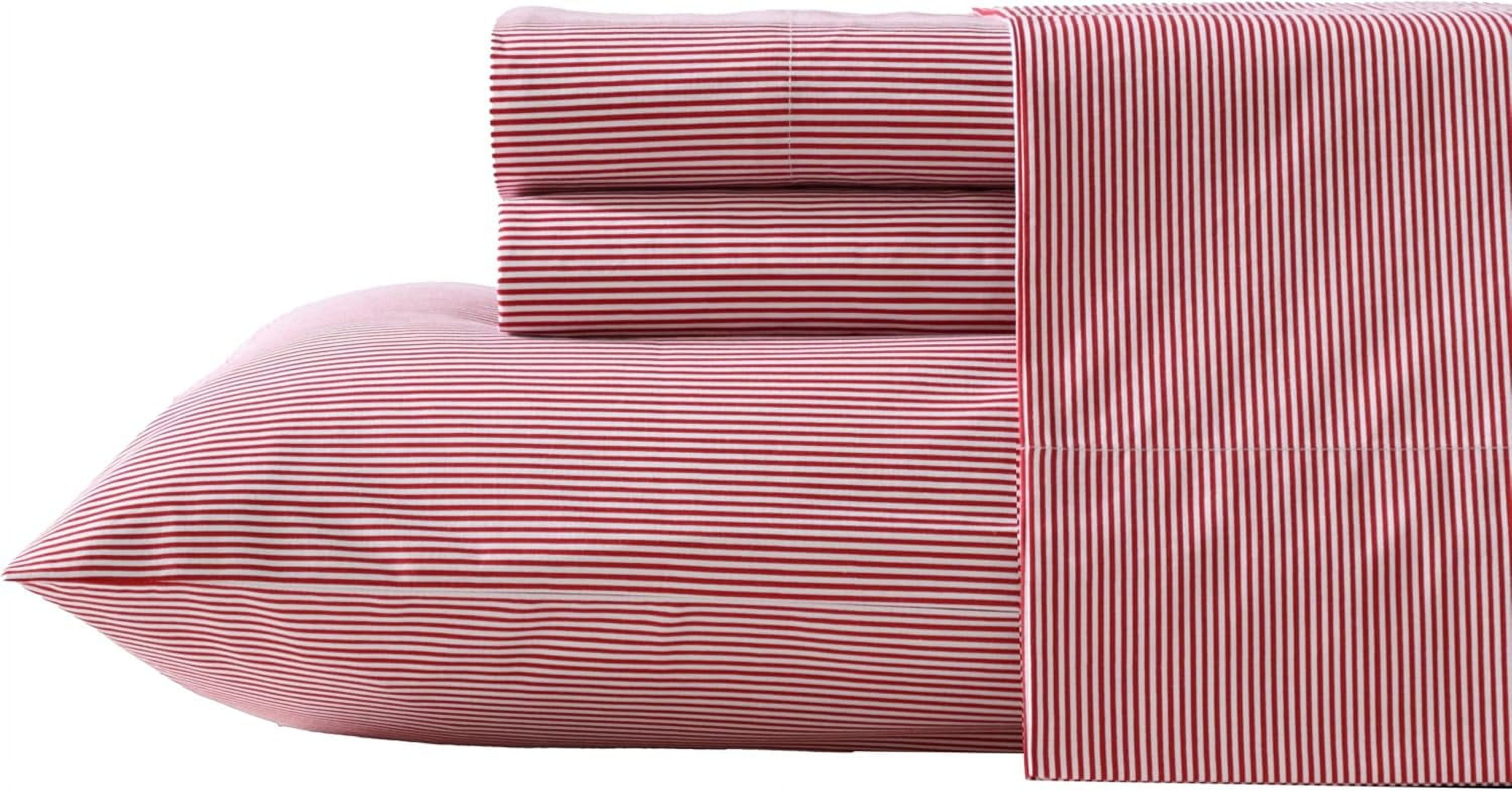 Full Size Red and White Cotton Percale Stripe Sheet Set