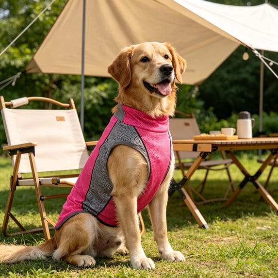 Lightweight Breathable Dog Cooling Vest for Hot Weather with Ice Pack Pockets Cooling, Summer Pink Shirt for Dogs for Walking Hiking Beach Outdoor, Pet Clothes for Warm Weather Activities