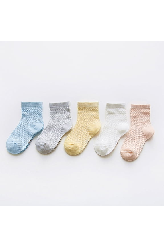 Lightweight Breathable Mesh Knit Crew Socks Cute Cartoon Soft Everyday Hosiery 5-Pack for Toddler Kids