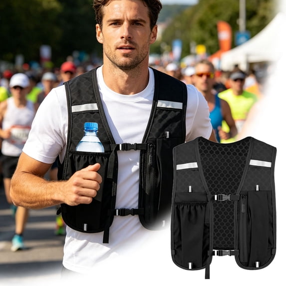Lightweight Breathable Mesh Running Hydration Vest with Water Bottle Pockets, Adjustable Reflective Jogging Backpack Vest for Marathon Trail Running Cycling Outdoor Sports in Four Available Colors