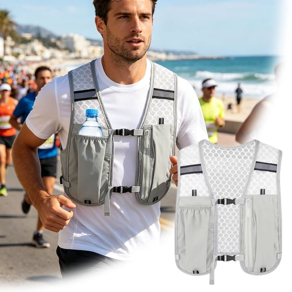 Lightweight Breathable Mesh Running Hydration Vest with Water Bottle Pockets, Adjustable Reflective Jogging Backpack Vest for Marathon Trail Running Cycling Outdoor Sports in Four Available Colors