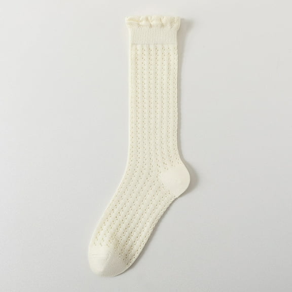 Lightweight Breathable White Summer Mid-Calf Socks for Women (One Size, 5 Pairs)