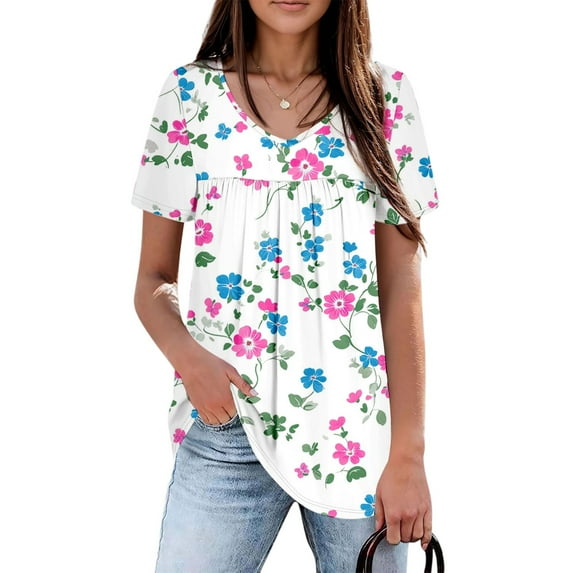Lightweight Breathable Work Vacation Blouses, Cruise Wear Tropical Shirts Hawaiian for Women Outfits Summer Tops 2025 Beach Spring Women's Casual V-Neck Short-Sleeved Chest White Xxl