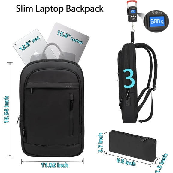 Lightweight Business Backpack for Men Anti-Theft Water Resistant Laptop Bag with USB Port (Black)
