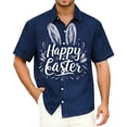 thumbnail image 1 of Lightweight Button Down Short Sleeve Shirt for Men Easter Bunny Egg Print Breathable Navy XXL, 1 of 6