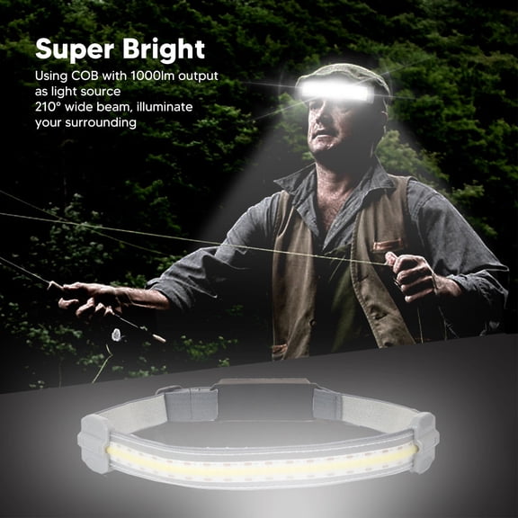 Lightweight COB Head Light With SOS, USB Rechargeable, Wide 210 Beam, Perfect For Running Emergencies