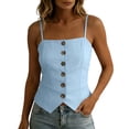 thumbnail image 1 of Lightweight Camisole Linen Women’s Square Neck Front Button Camisole, Spaghetti Strap Sleeveless Cami Tops, Asymmetric Hem Slim Fits Tank Tops Blue L, 1 of 7