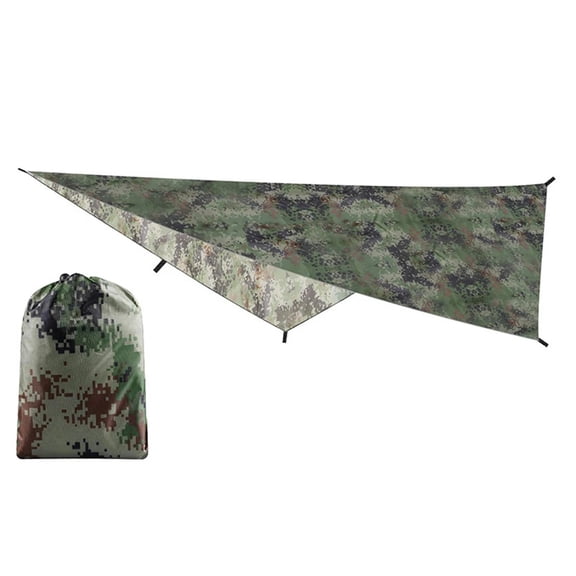 Lightweight Camo Waterproof Camping Tarp - Ripstop Nylon Rain Fly Shelter with 6 Ropes & 6 Stakes, Portable Sun Shade Canopy for Hammock, Backpacking, Hiking & Hunting (No Poles Included)