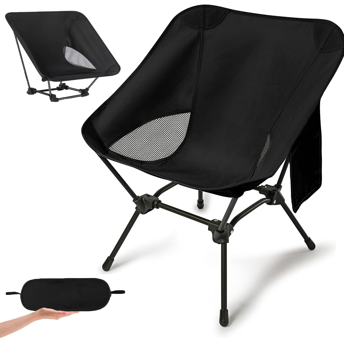 Lightweight Camping Chair, 2-Way Backpacking Chair with Adjustable Height, Portable Folding Camp Chairs Compact Design for Outdoor, Beach, Hiking, Picnic, Black