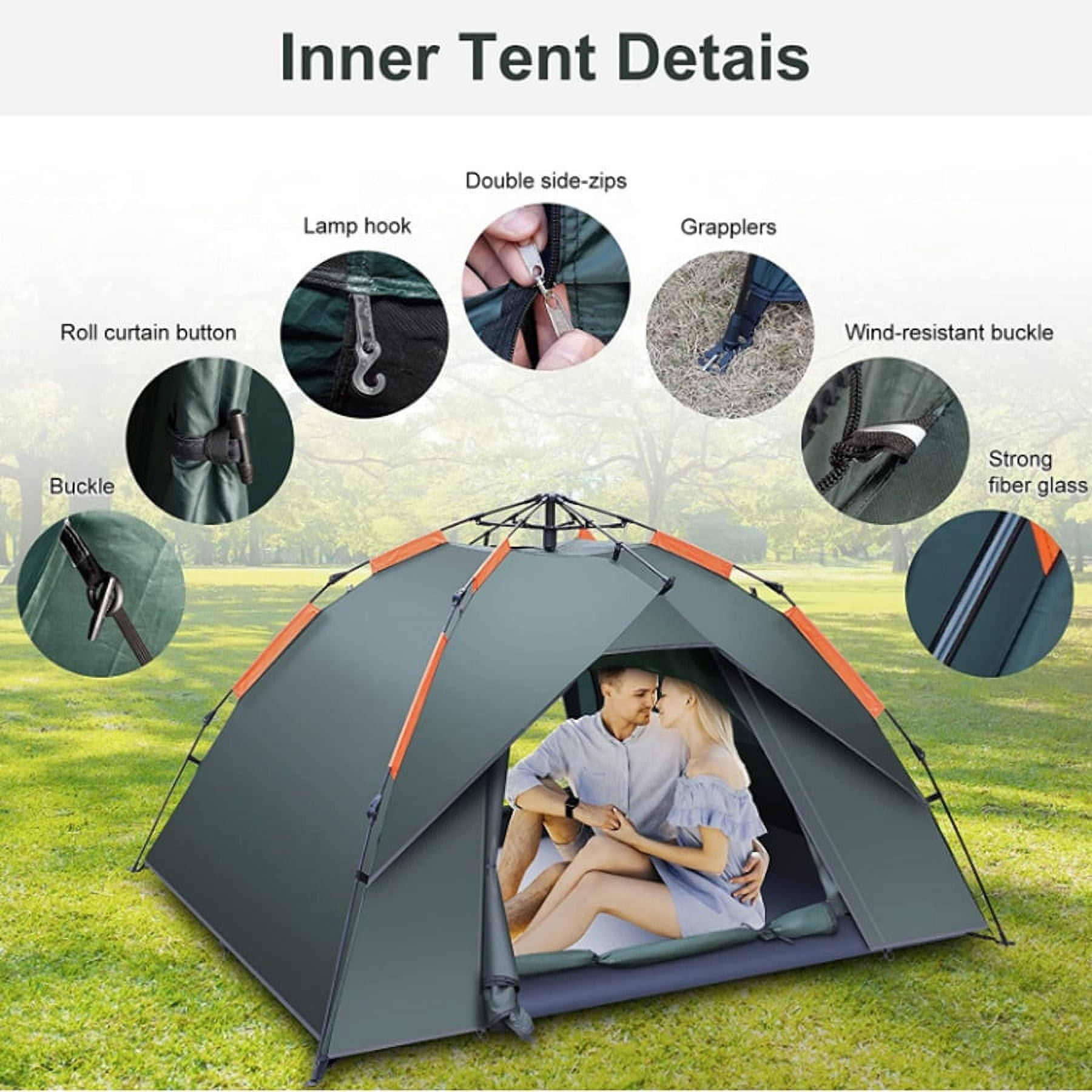Lightweight Camping Tent 1000mm Water Proofed Easy Set up Dome Tent for 2 3 4 5 people Portable Backpacking Tent with Lamp Hook Fiber Glass Frame