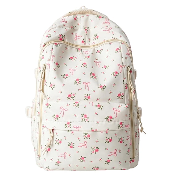 Lightweight Campus Style Backpack for Students With Floral Print Large Capacity Shoulder Design for Daily School Use