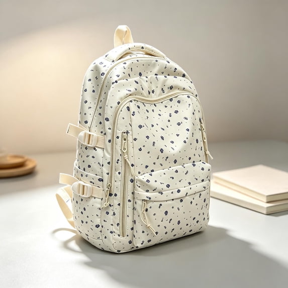 Lightweight Campus Style Backpack with Floral Print Large Capacity Shoulder Design 2026 Back to School Backpack for Daily(Purple)
