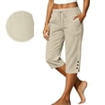 thumbnail image 1 of Lightweight Capris for Women Pedal Pushers Womens Slacks Pettie with Pockets Straight Leg with Drawstring Gauze Plus Size Pull On Pants Casual Lounge Gaucho Pants Palazzo Trousers Beige, 1 of 5