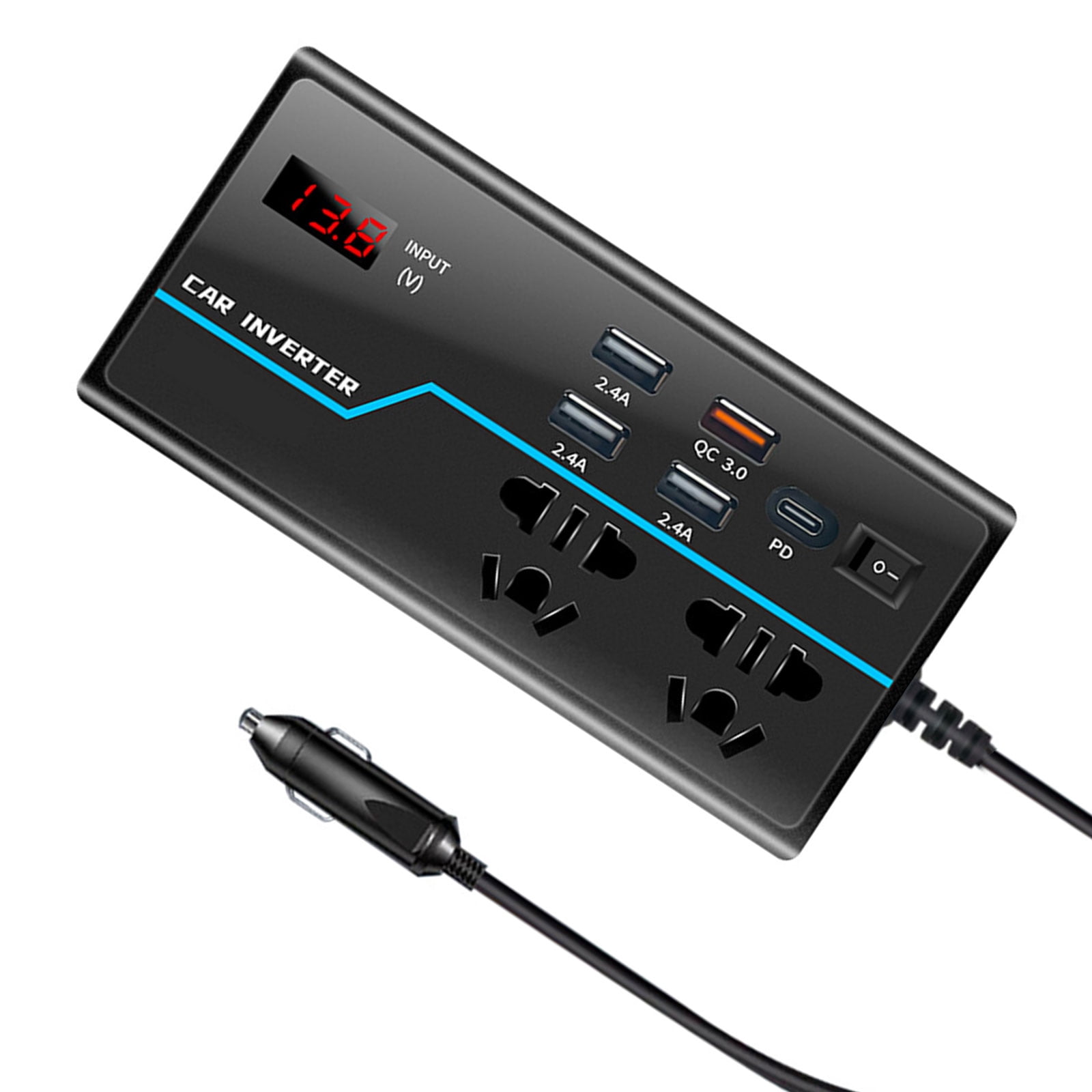 Lightweight Car Inverter 12V/24V to 110V/220V Vehicle Power Supply with Enhances Heat Dissipation for Extended Use