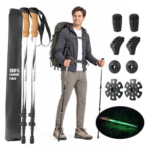 Lightweight Carbon Fiber Trekking Poles with Extended Down Grip Plus Tip Kit
