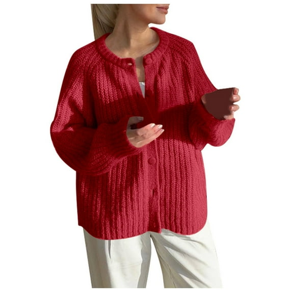 Lightweight Cardigan Cozy Oversized Solid Color Knit Cardigan Sweater for Women Long Sleeve Casual Knit Outerwear Cardigan Sweaters for Women Lightweight Red XL