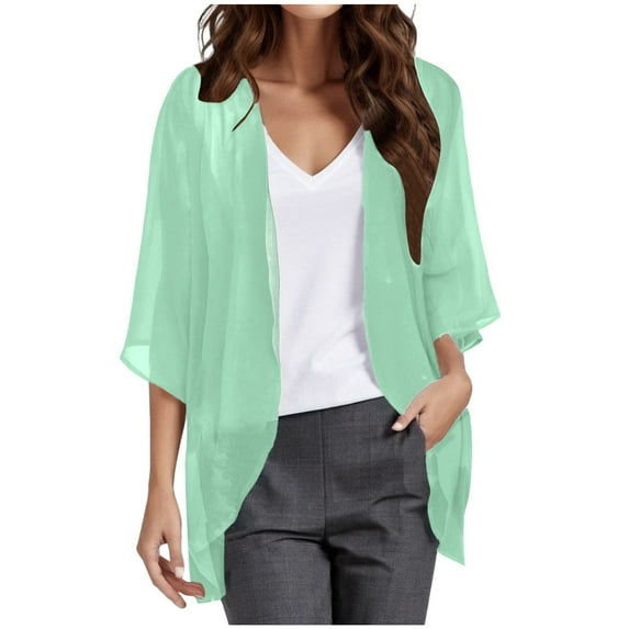 Lightweight Cardigan Solid Elegant Puff Sleeve Chiffon Cardigan Cover Up Blouse Top Summer Cardigans Women Lightweight Mint Green XXXXL