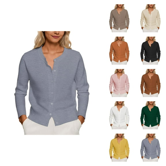 Lightweight Cardigan Sweaters for Women 2025 Long Sleeve Crewneck Button Down Cropped Knit Sweater Cardigans Outerwear