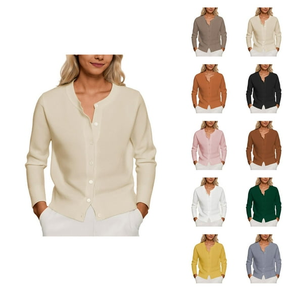 Lightweight Cardigan Sweaters for Women 2025 Long Sleeve Crewneck Button Down Cropped Knit Sweater Cardigans Outerwear
